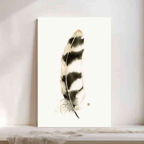 Image of a feather watercolor painting by Shayna Larsen, originals & prints available