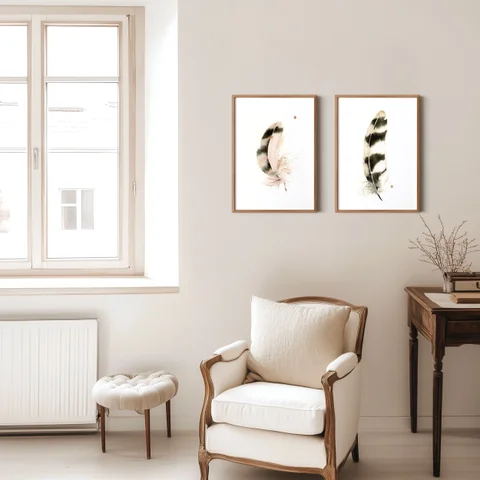 Image of a feather watercolor painting by Shayna Larsen, originals & prints available