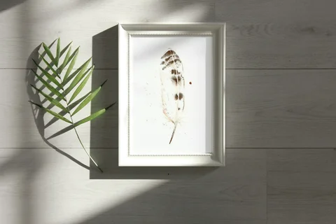 Image of a feather watercolor painting by Shayna Larsen, originals & prints available