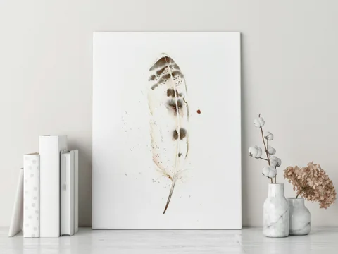 Image of a feather watercolor painting by Shayna Larsen, originals & prints available