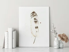 Image of a feather watercolor painting by Shayna Larsen, originals & prints available