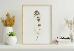 Image of a feather watercolor painting by Shayna Larsen, originals & prints available