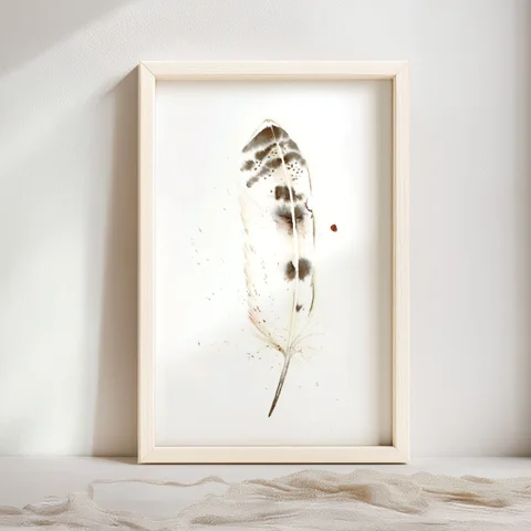 Image of a feather watercolor painting by Shayna Larsen, originals & prints available