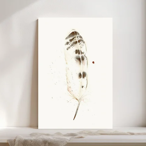 Image of a feather watercolor painting by Shayna Larsen, originals & prints available