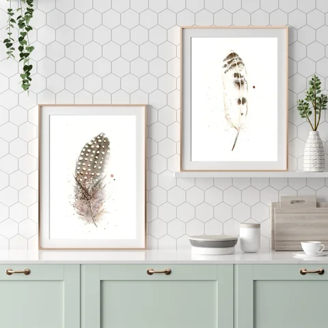 Image of a feather watercolor painting by Shayna Larsen, originals & prints available