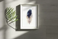 Image of a feather watercolor painting by Shayna Larsen, originals & prints available