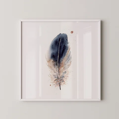 Image of a feather watercolor painting by Shayna Larsen, originals & prints available