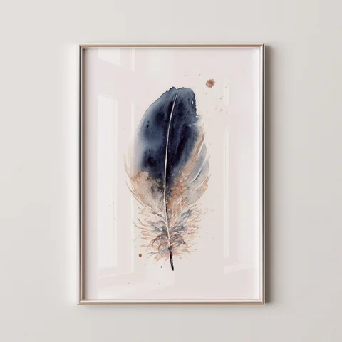 Image of a feather watercolor painting by Shayna Larsen, originals & prints available