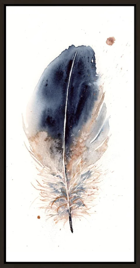 Image of a feather watercolor painting by Shayna Larsen, originals & prints available