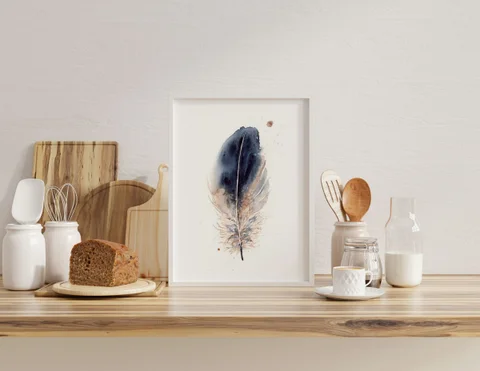 Image of a feather watercolor painting by Shayna Larsen, originals & prints available