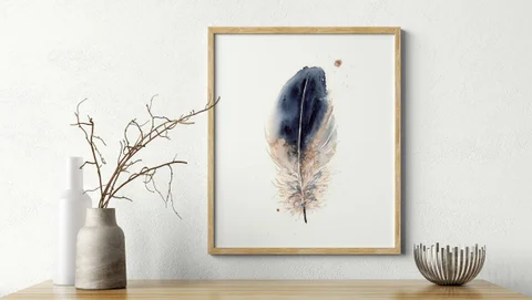 Image of a feather watercolor painting by Shayna Larsen, originals & prints available
