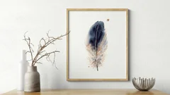 Image of a feather watercolor painting by Shayna Larsen, originals & prints available