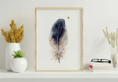 Image of a feather watercolor painting by Shayna Larsen, originals & prints available