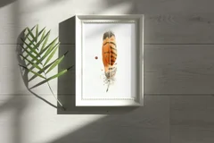 Image of a feather watercolor painting by Shayna Larsen, originals & prints available