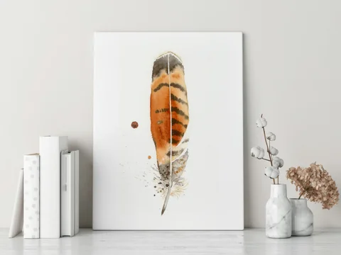 Image of a feather watercolor painting by Shayna Larsen, originals & prints available