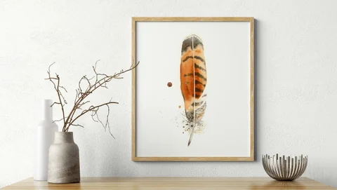 Image of a feather watercolor painting by Shayna Larsen, originals & prints available