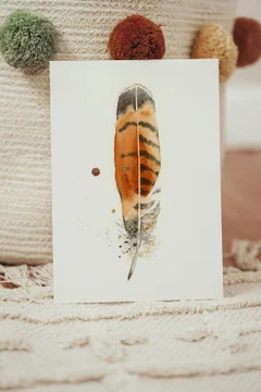 Image of a feather watercolor painting by Shayna Larsen, originals & prints available