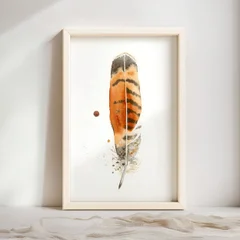 Image of a feather watercolor painting by Shayna Larsen, originals & prints available