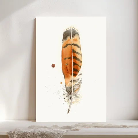 Image of a feather watercolor painting by Shayna Larsen, originals & prints available