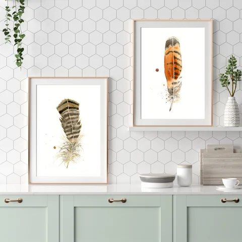 Image of a feather watercolor painting by Shayna Larsen, originals & prints available