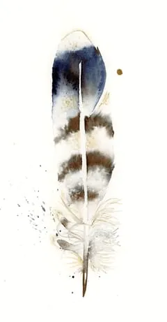 Image of a feather watercolor painting by Shayna Larsen, originals & prints available