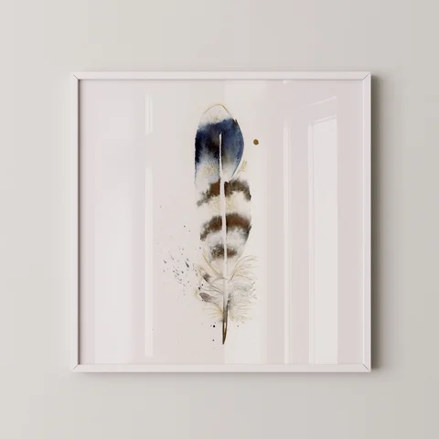 Image of a feather watercolor painting by Shayna Larsen, originals & prints available