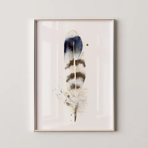 Image of a feather watercolor painting by Shayna Larsen, originals & prints available