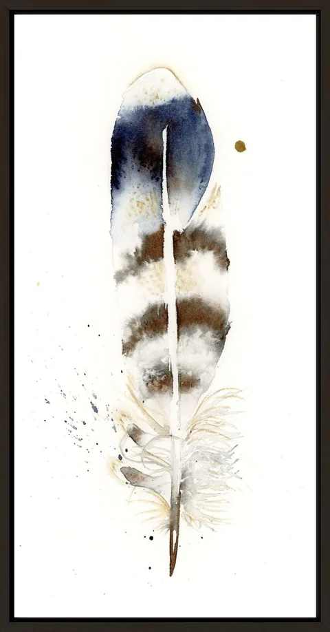 Image of a feather watercolor painting by Shayna Larsen, originals & prints available