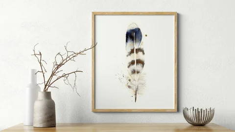 Image of a feather watercolor painting by Shayna Larsen, originals & prints available