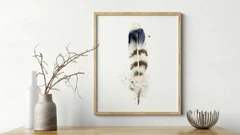 Image of a feather watercolor painting by Shayna Larsen, originals & prints available