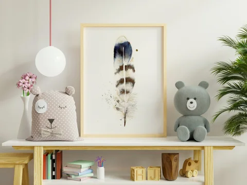 Image of a feather watercolor painting by Shayna Larsen, originals & prints available