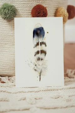 Image of a feather watercolor painting by Shayna Larsen, originals & prints available