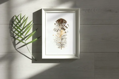 Image of a feather watercolor painting by Shayna Larsen, originals & prints available
