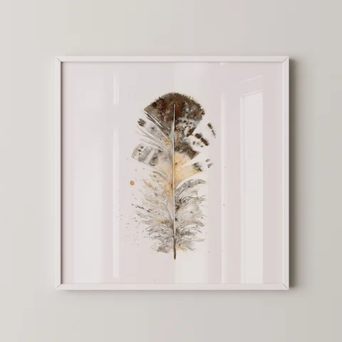Image of a feather watercolor painting by Shayna Larsen, originals & prints available