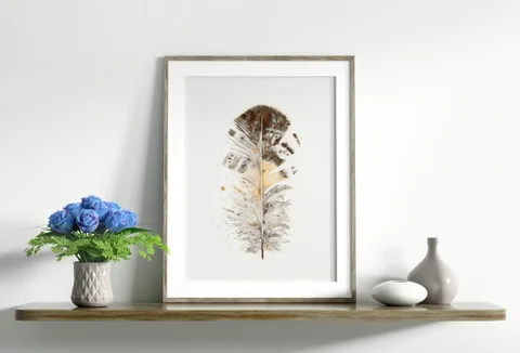 Image of a feather watercolor painting by Shayna Larsen, originals & prints available