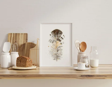 Image of a feather watercolor painting by Shayna Larsen, originals & prints available