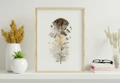 Image of a feather watercolor painting by Shayna Larsen, originals & prints available