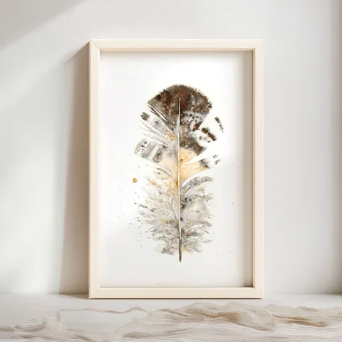 Image of a feather watercolor painting by Shayna Larsen, originals & prints available