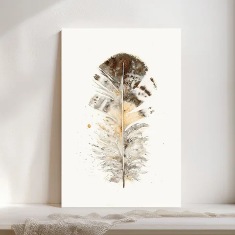 Image of a feather watercolor painting by Shayna Larsen, originals & prints available