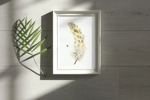 Image of a feather watercolor painting by Shayna Larsen, originals & prints available