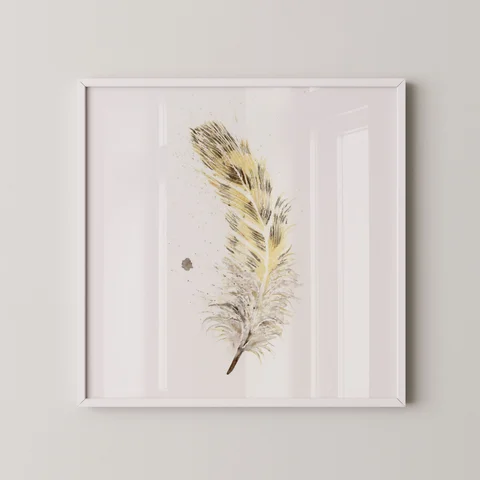 Image of a feather watercolor painting by Shayna Larsen, originals & prints available