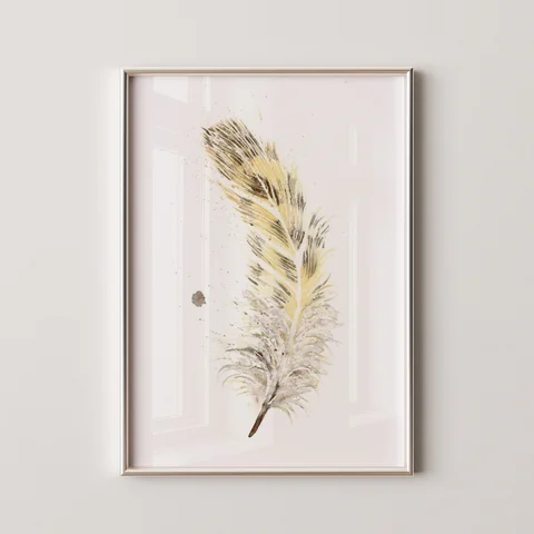 Image of a feather watercolor painting by Shayna Larsen, originals & prints available