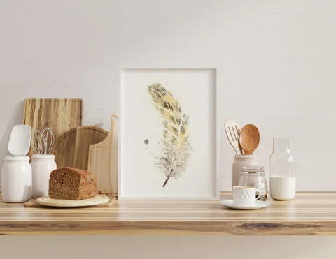 Image of a feather watercolor painting by Shayna Larsen, originals & prints available