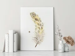 Image of a feather watercolor painting by Shayna Larsen, originals & prints available