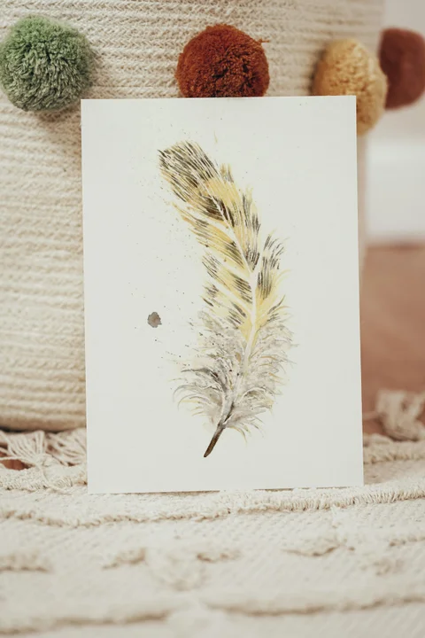 Image of a feather watercolor painting by Shayna Larsen, originals & prints available