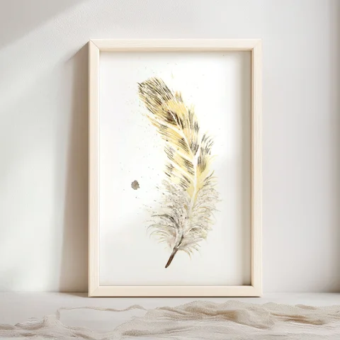 Image of a feather watercolor painting by Shayna Larsen, originals & prints available