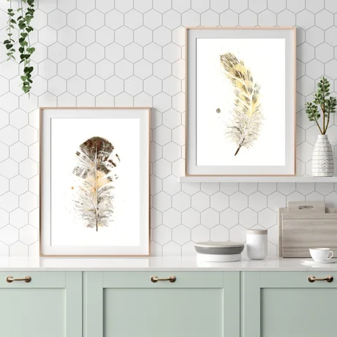 Image of a feather watercolor painting by Shayna Larsen, originals & prints available