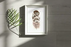 Image of a feather watercolor painting by Shayna Larsen, originals & prints available