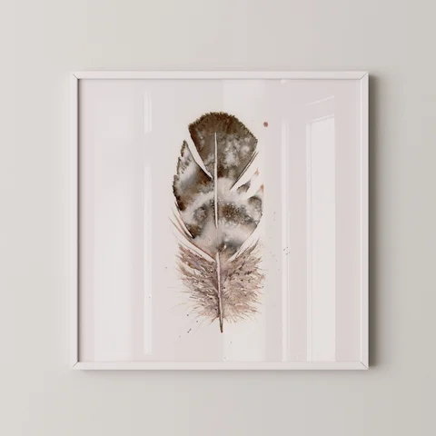 Image of a feather watercolor painting by Shayna Larsen, originals & prints available