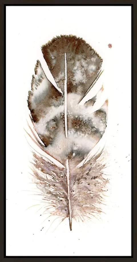 Image of a feather watercolor painting by Shayna Larsen, originals & prints available